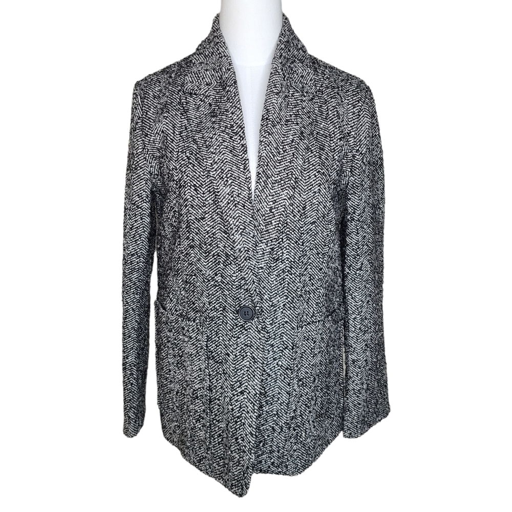 Anthro Avec Les Filles Relaxed Patch-Pocket Blazer Black White Herringbone S